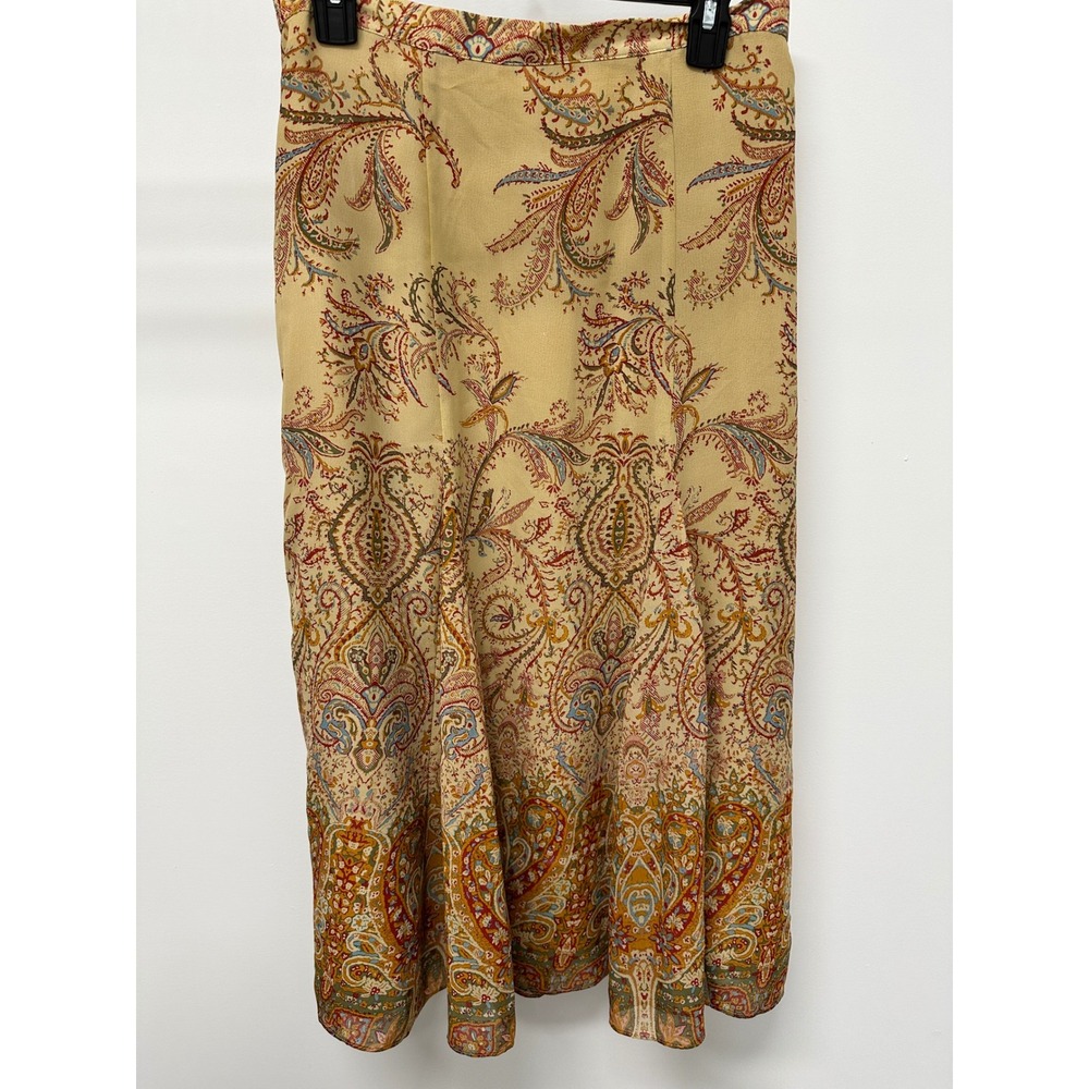 Coldwater Creek Womens Paisley Print Midi Skirt Gold Orange Blue Size M